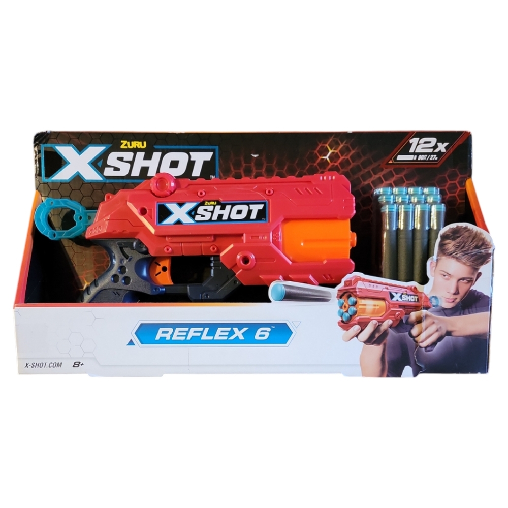 NEW X-Shot Excel Reflex 6 Blaster 90ft/27M (12x) Darts ZURU Age: 8+